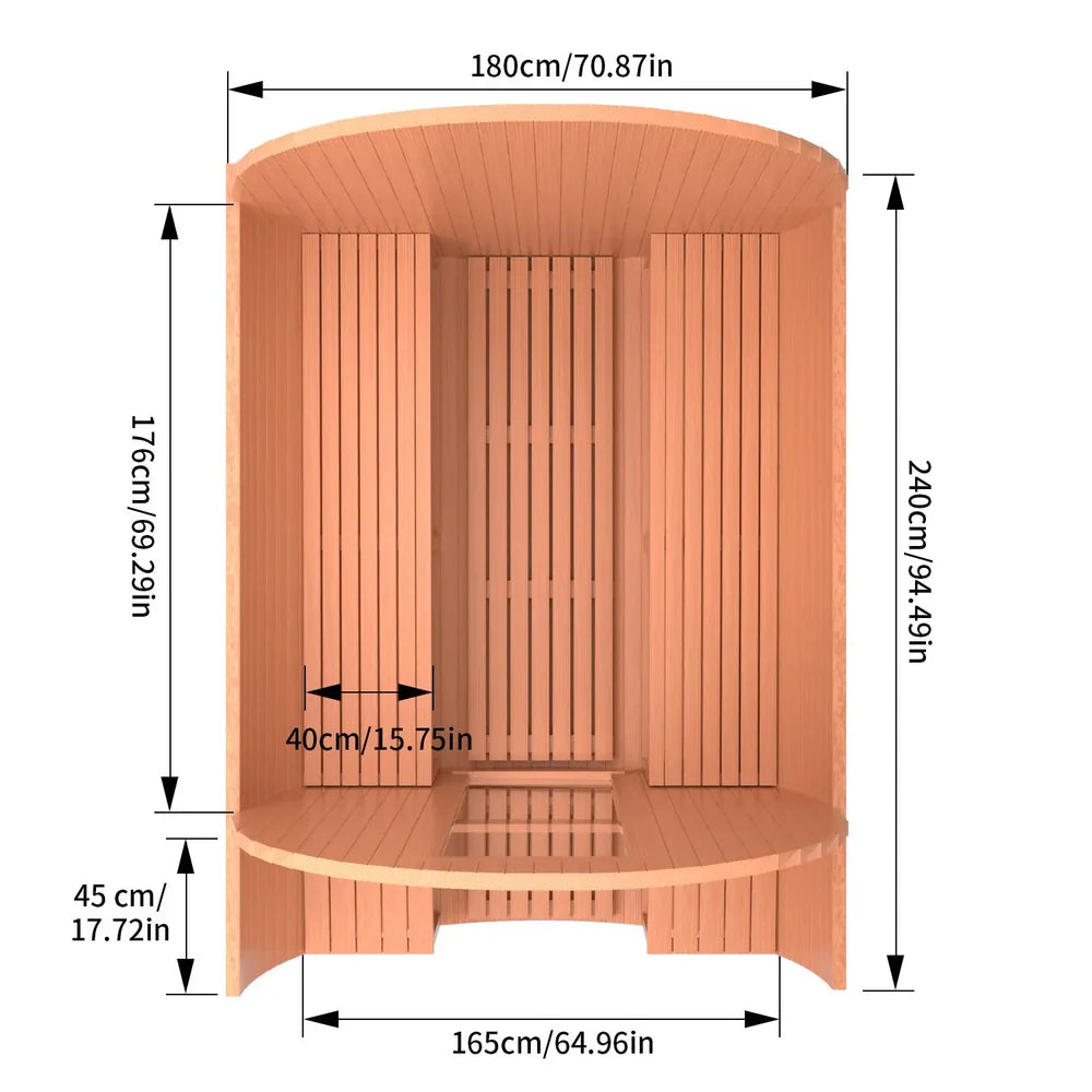 Luxury All-Season 6-Person Barrel Sauna with Front Porch,  Patchwork Red Cedar Steam Sauna Kit with Waterproof Tile