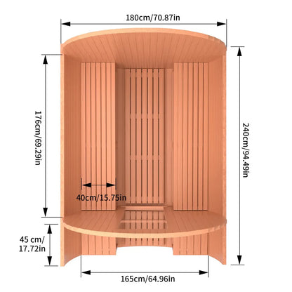 Luxury All-Season 6-Person Barrel Sauna with Front Porch,  Patchwork Red Cedar Steam Sauna Kit with Waterproof Tile