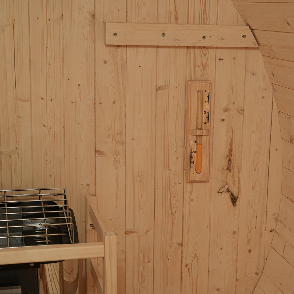 Prestige All-Weather Outdoor Premium White Pine Barrel Sauna with Front Porch - 4-6 Person Retreat