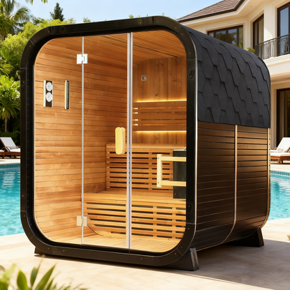 Outdoor Traditional  Square Steam  Sauna (Thermo Spruce) - Premium Home Spa Experience