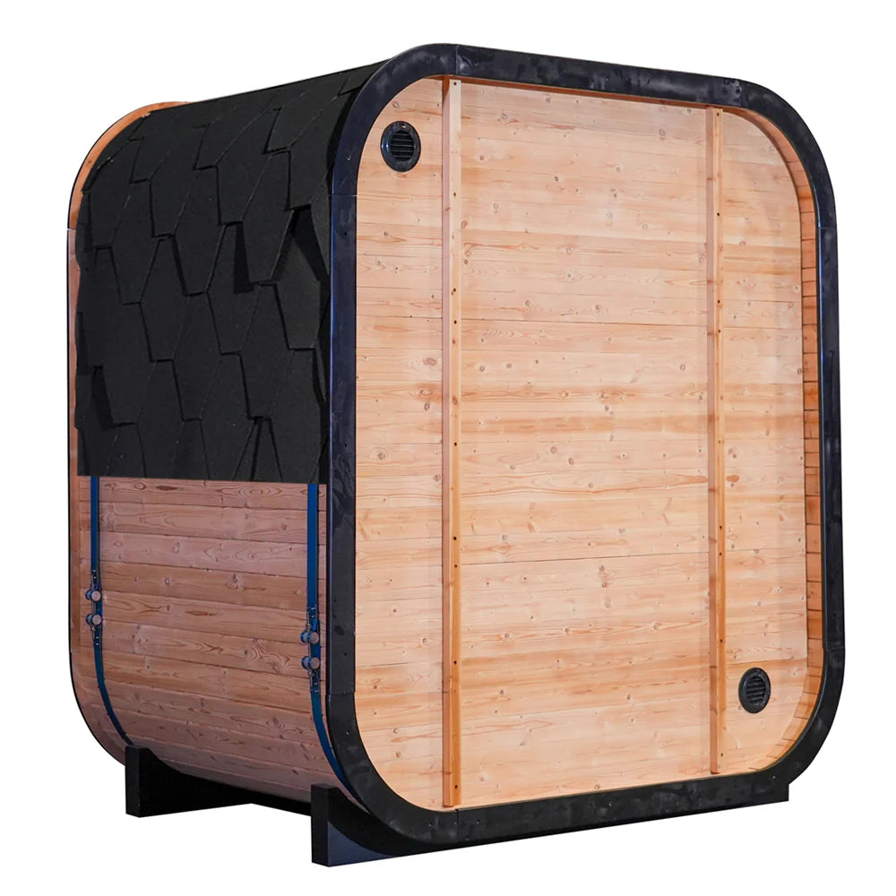 Outdoor Thermo Spruce Wood 4 - Person Far Infrared Sauna, Room with Dark Brown Tinted Glass, LED Chromotherapy Lights & Weather - Resistant Roof for Backyard Retreat