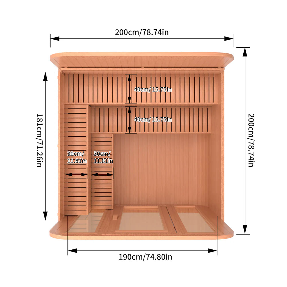 Traditional 6-Person Patchwork Red Cedar Sauna Steam Kit with a Waterproof Tile for Year-Round Luxury