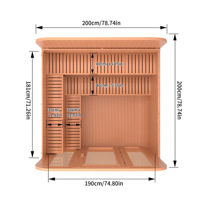 Traditional 6-Person Patchwork Red Cedar Sauna Steam Kit with a Waterproof Tile for Year-Round Luxury