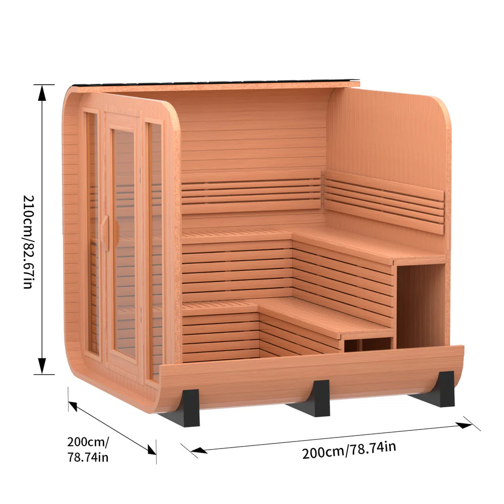 Traditional 6-Person Patchwork Red Cedar Sauna Steam Kit with a Waterproof Tile for Year-Round Luxury