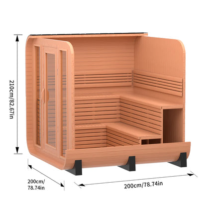 Traditional 6-Person Patchwork Red Cedar Sauna Steam Kit with a Waterproof Tile for Year-Round Luxury