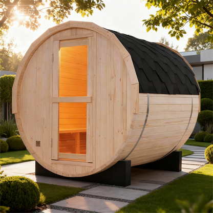 2-4 Person Outdoor Barrel Sauna - Premium White Pine - Backyard Steam Relaxation Haven