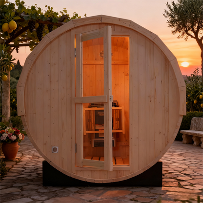 2-4 Person Outdoor Barrel Sauna - Premium White Pine - Backyard Steam Relaxation Haven