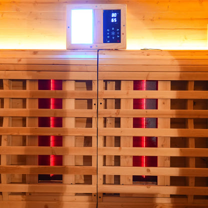 Outdoor Thermo Spruce Wood 4 - Person Far Infrared Sauna, Room with Dark Brown Tinted Glass, LED Chromotherapy Lights & Weather - Resistant Roof for Backyard Retreat
