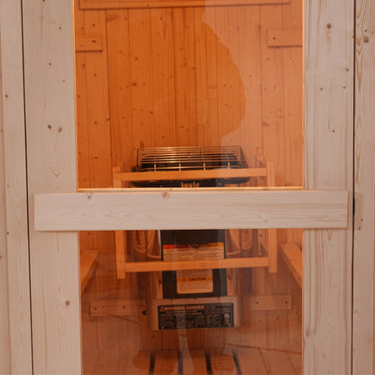 Prestige All-Weather Outdoor Premium White Pine Barrel Sauna with Front Porch - 4-6 Person Retreat