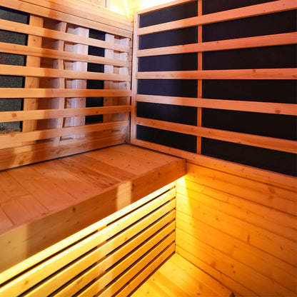 Outdoor Thermo Spruce Wood 4 - Person Far Infrared Sauna, Room with Dark Brown Tinted Glass, LED Chromotherapy Lights & Weather - Resistant Roof for Backyard Retreat