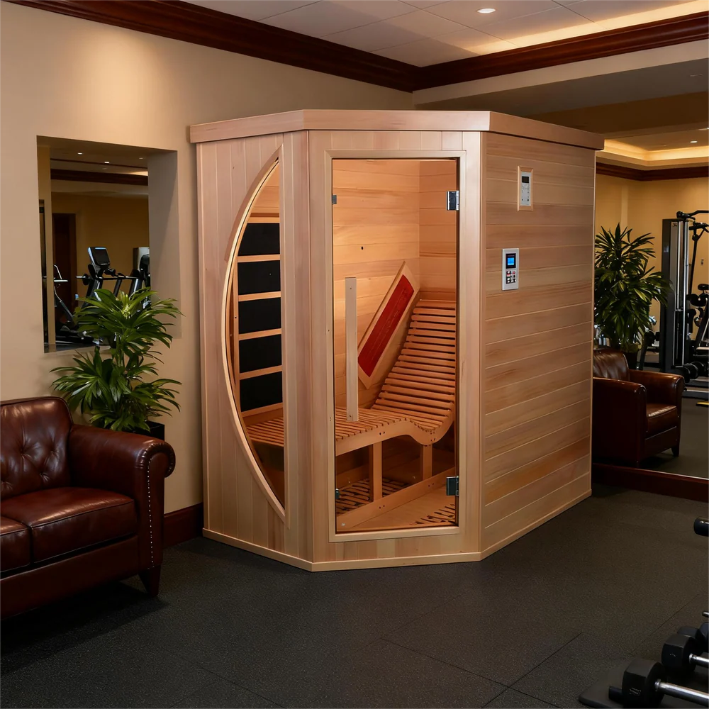 Indoor Premium Red Cedar Far Infrared  1 - Person Lounge Sauna - Aromatherapy Natural Wood, Tempered Glass Door for Relaxation