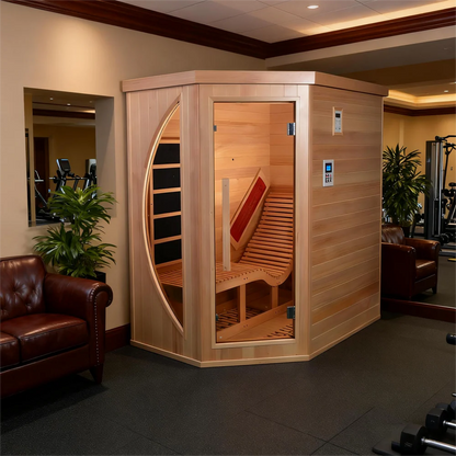 Indoor Premium Red Cedar Far Infrared  1 - Person Lounge Sauna - Aromatherapy Natural Wood, Tempered Glass Door for Relaxation