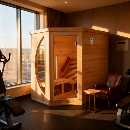 Indoor Premium Red Cedar Far Infrared  1 - Person Lounge Sauna - Aromatherapy Natural Wood, Tempered Glass Door for Relaxation