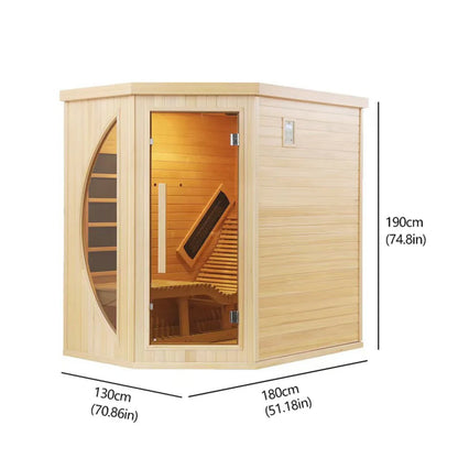 Indoor Premium Red Cedar Far Infrared  1 - Person Lounge Sauna - Aromatherapy Natural Wood, Tempered Glass Door for Relaxation