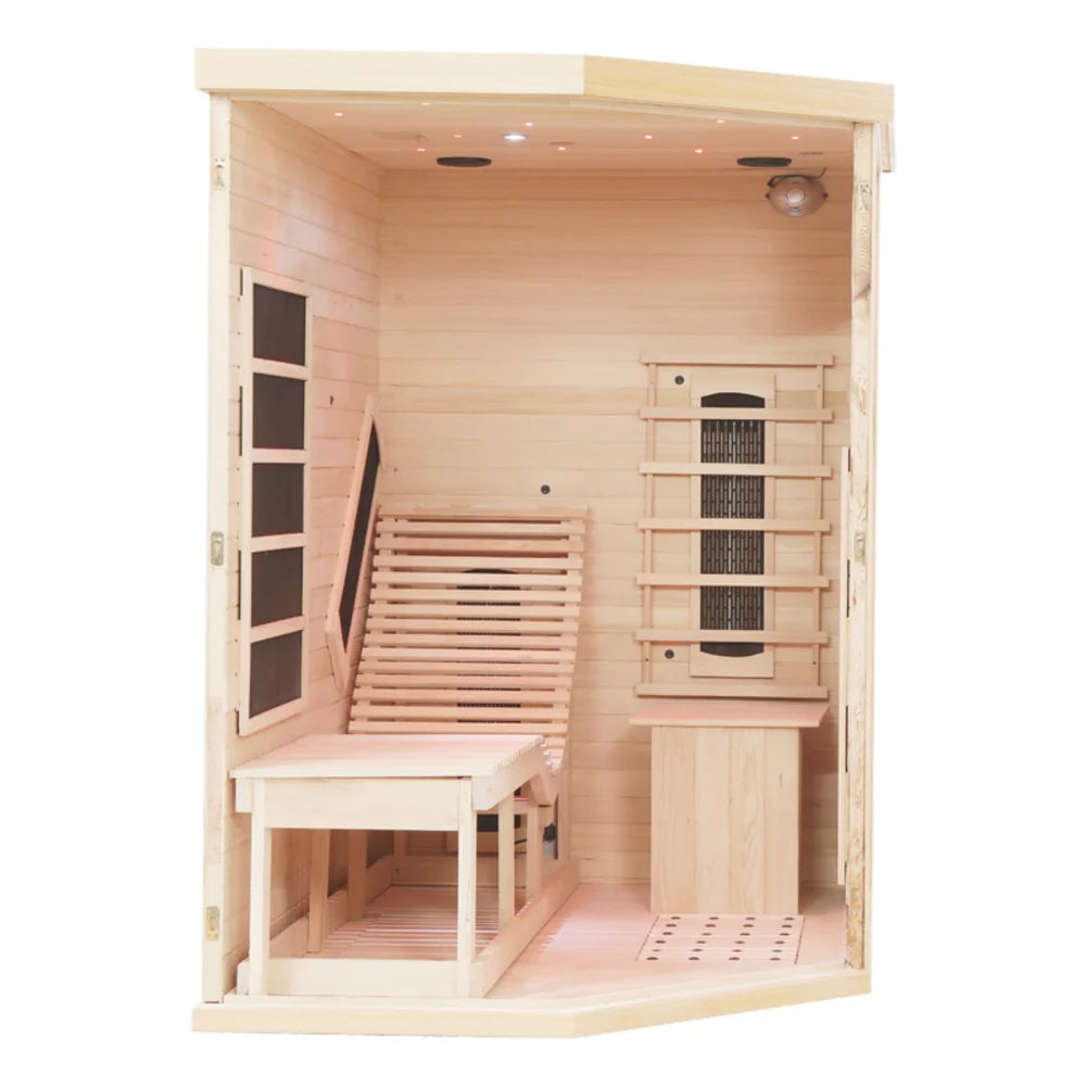Indoor Premium Red Cedar Far Infrared  1 - Person Lounge Sauna - Aromatherapy Natural Wood, Tempered Glass Door for Relaxation